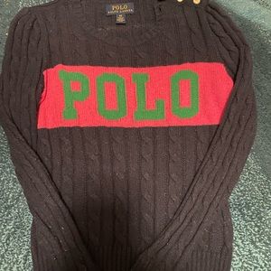 Ralph Lauren knit navy blue sweater with a hot signature logo